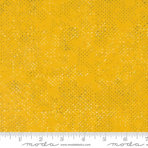 Shimmer Spotted by Zen Chic for Moda. Mustard- Yellow Blender with Gold and Light Yellow Spots.