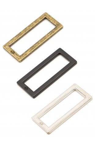 1 1/2" Rectangle  Ring - Flat, Set of Two by ByAnnie. Nickel, Antique Brass, Black Metal