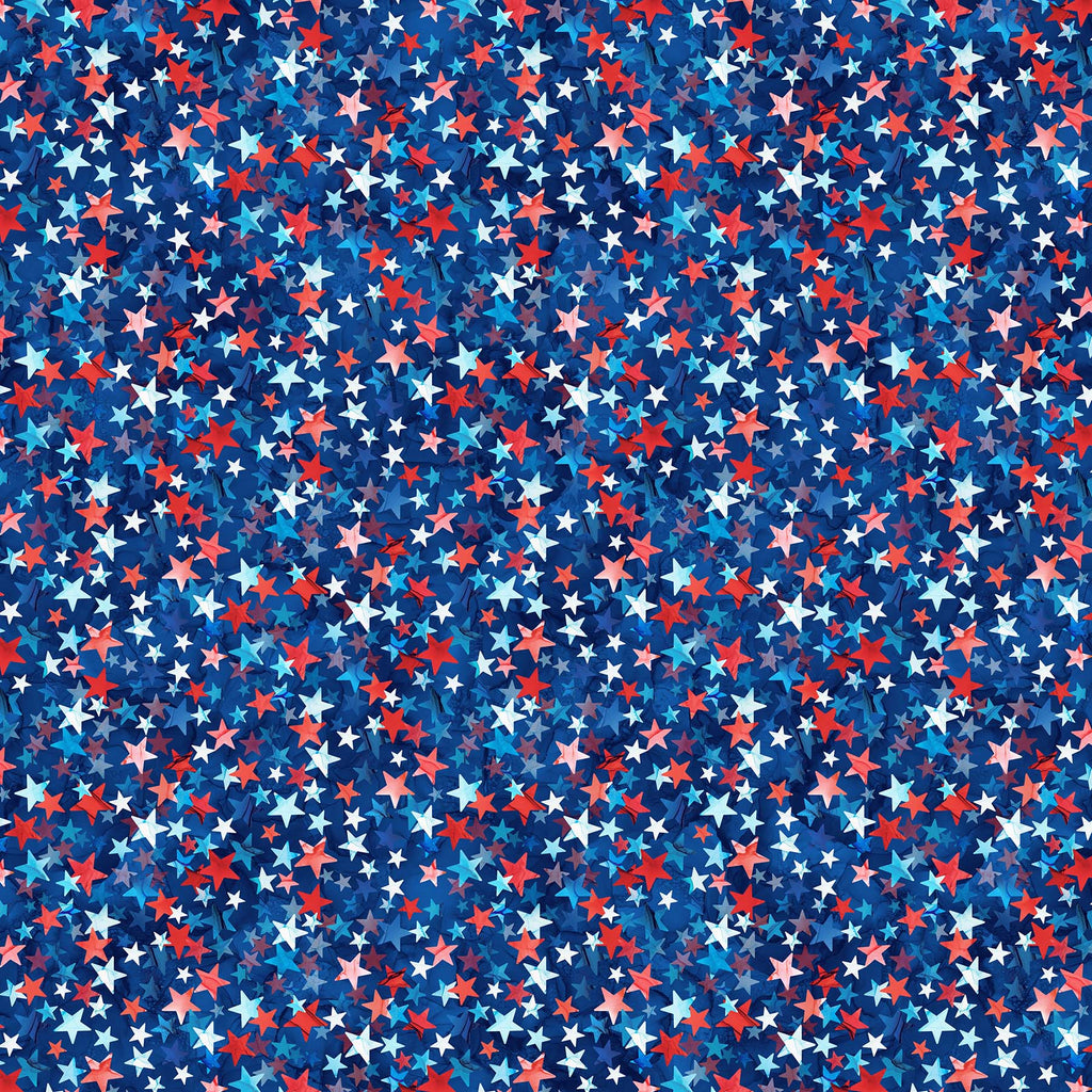 Red, White, and Blue Stars on a Dark Blue Background. Fabric