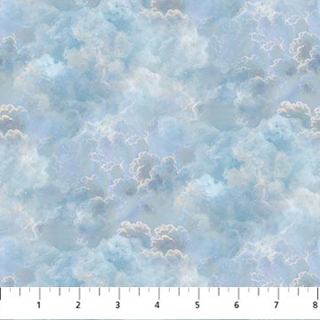 Naturescapes Moonlight Kisses by Abraham Hunter for Northcott Fabrics. Light Blue Clouds- Blue and Gray Cloudy Scene. 