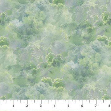 Naturescapes Moonlight Kisses by Abraham Hunter for Northcott Fabrics. Light Green Clouds- Green and Gray Cloudy Scene. 
