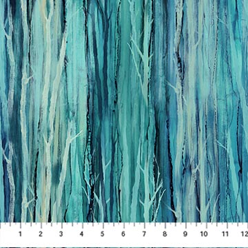 Cedarcrest Falls by Deborah Edwards and Melanie Samra for Northcott Fabrics. Medium Teal Trees -  Watercolor-esque Trees done in Various Shades of Blue.