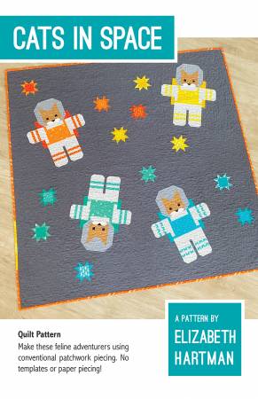 Cats in Space Quilt Pattern by Elizabeth Hartman. Finished Sizes: Small (52" x 52") or Large (76" x 76").