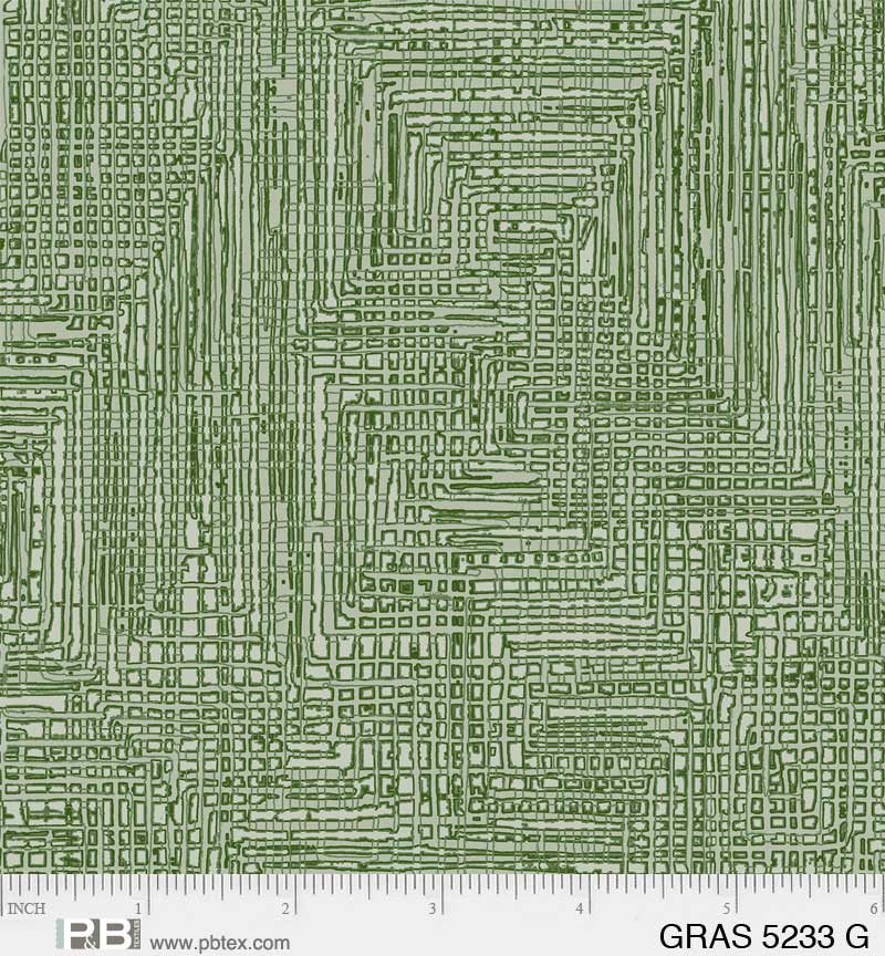 Grass Roots by P & B Textiles. Green - An Intricate Geometric Blender in a Light Grass Green