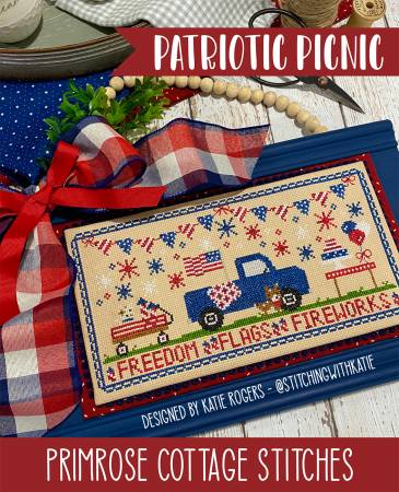 Patriotic Picnic Cross Stitch by Katie Rogers of Primrose Cottage Stitches.