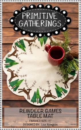 Reindeer Game Table Mat Pattern designed by Lisa Bongean for Primitive Gatherings - finished size is 18" round. Made for wool applique. 