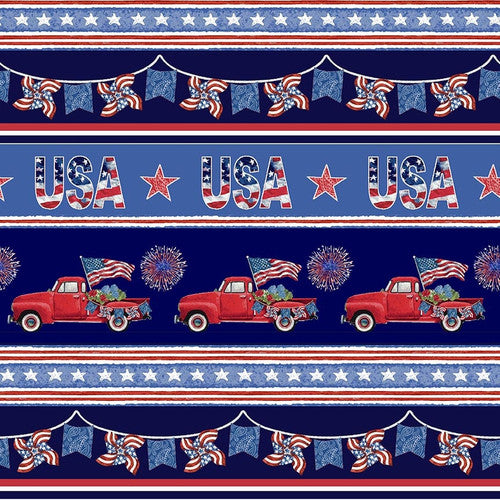 Wings of Freedom by Erica Christopher for Henry Glass &  Co. Blue Multi Border Stripe