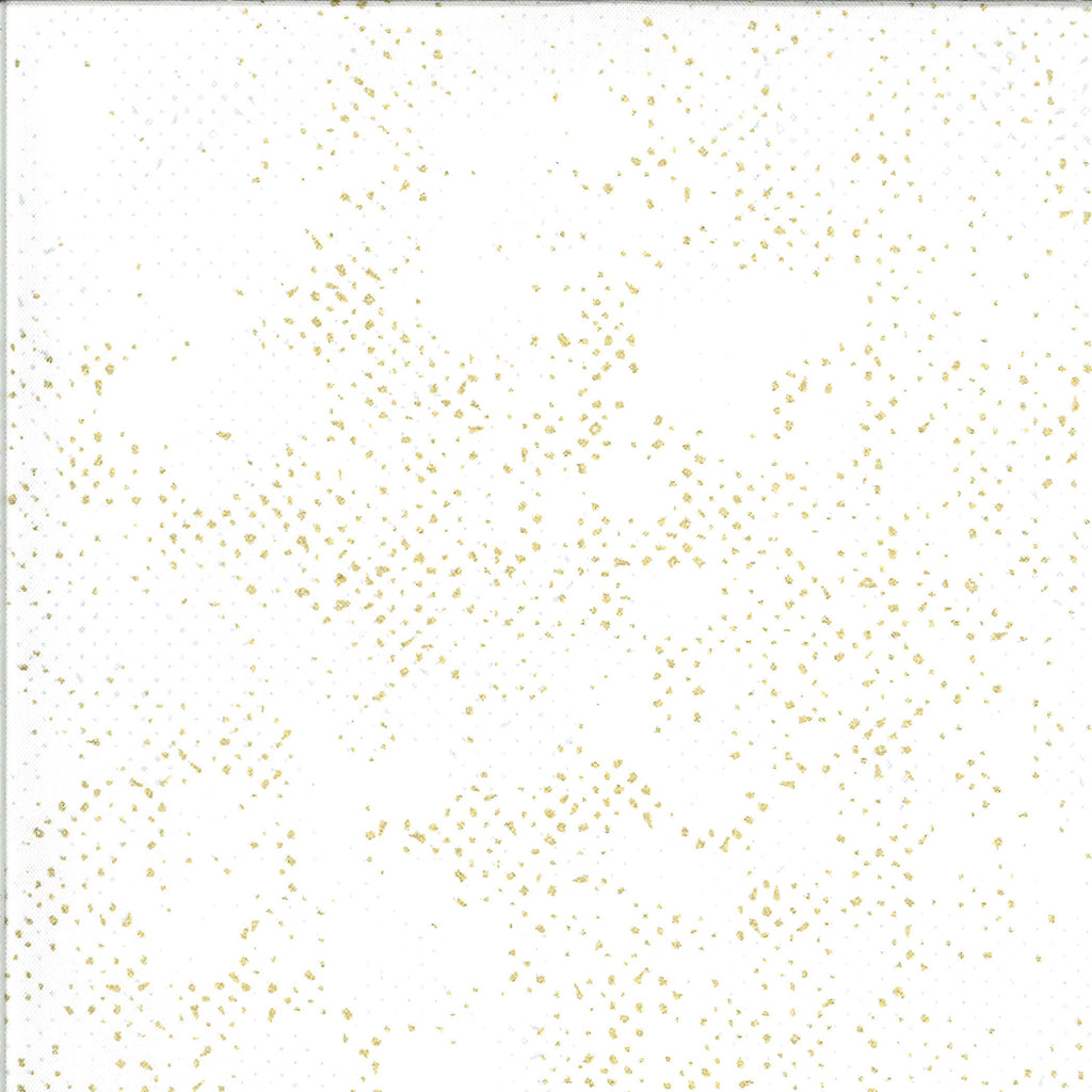 Shimmer Spotted by Zen Chic for Moda. Cloud- White Blender with Gold and Silver Metallic Spots.