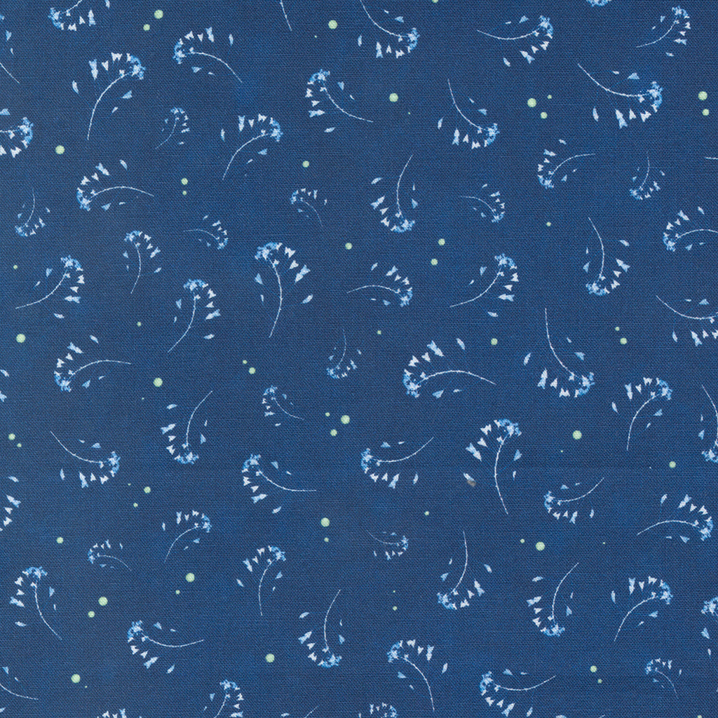  A Light Blue Spring Pattern on a Dark Prussian Blue Background. Fabric