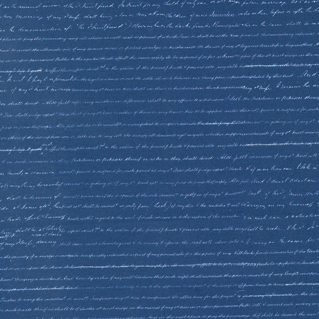 White Calligraphy Writing on a Dark Prussian Blue Background. From afar looks like White Stripes. Fabric