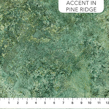 Stonehenge Migration by Linda Ludovico for Northcott Fabrics. Pine Ridge - Mottled Green with Flecks of Lighter and Darker Green Giving the Appearance of Stone or Granite.