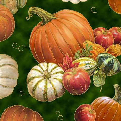 Autumn Forest by Gina Jane Lee for QT Fabrics. Pumpkins and Gourds - Forest Green