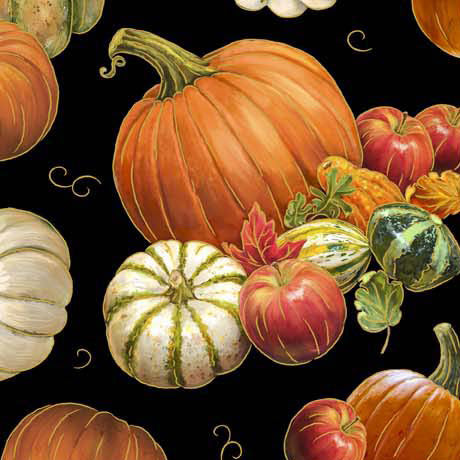 Autumn Forest by Gina Jane Lee for QT Fabrics. Pumpkins and Gourds - Black 