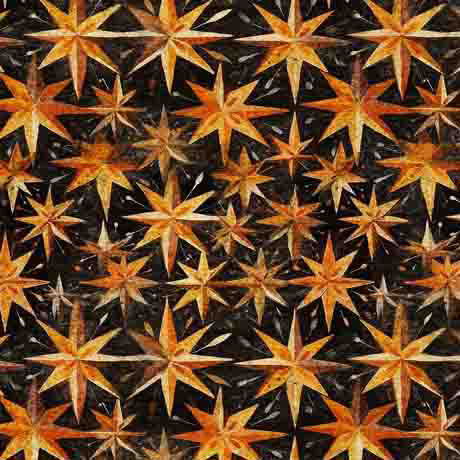 Creepin' It Real by Morris Creative Group for QT Fabrics. Stars - Black:Golden Stars on a Black Background.