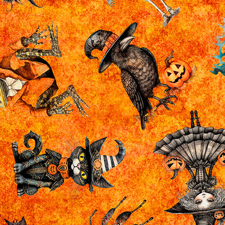 Jeepers Creepers by Morris Creative Group for QT Fabrics. Halloween Character Toss Orange