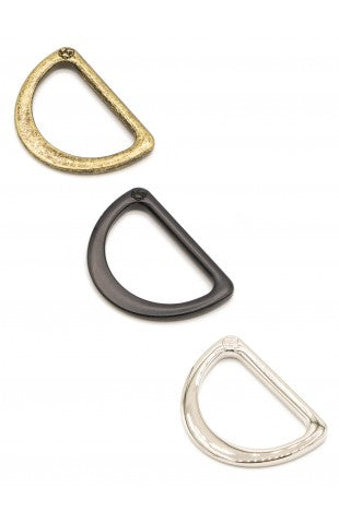 1" D-Ring - Flat, Set of Two by ByAnnie. Antique Brass, Black Metal, Nickel