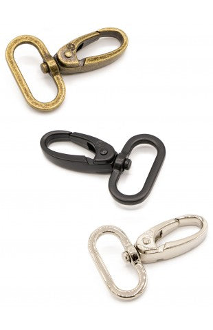 1" Swivel Snap Hook-  Set of Two by ByAnnie. Antique Brass, Black, Silver