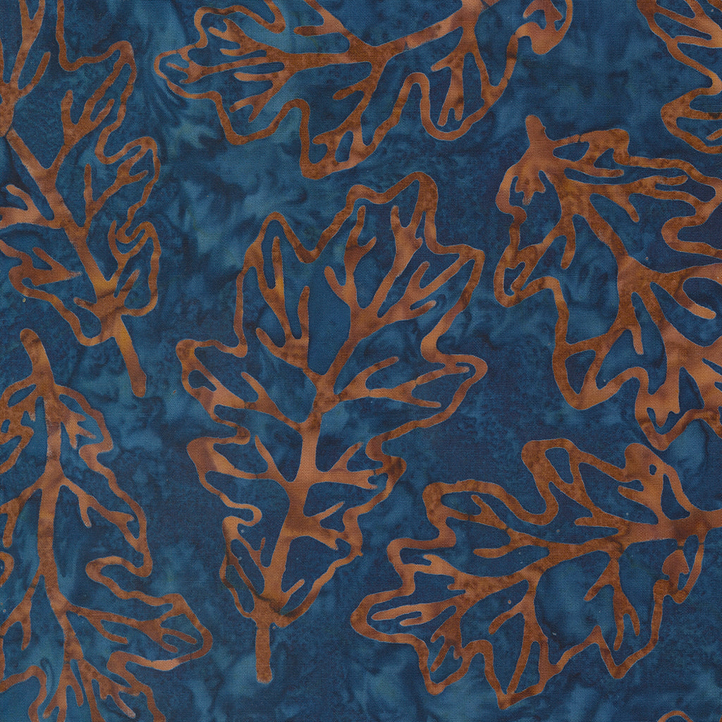 Blue Ridge Batiks by Moda. Dusk - Outlines of Orange Leaves on a Blue Batik Background