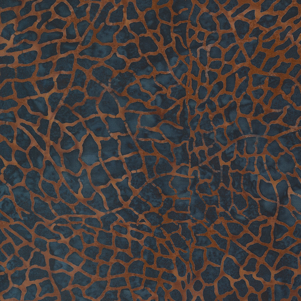 Blue Ridge Batiks by Moda. Midnight- Scaly Orange Pattern on a Blue Batik Background