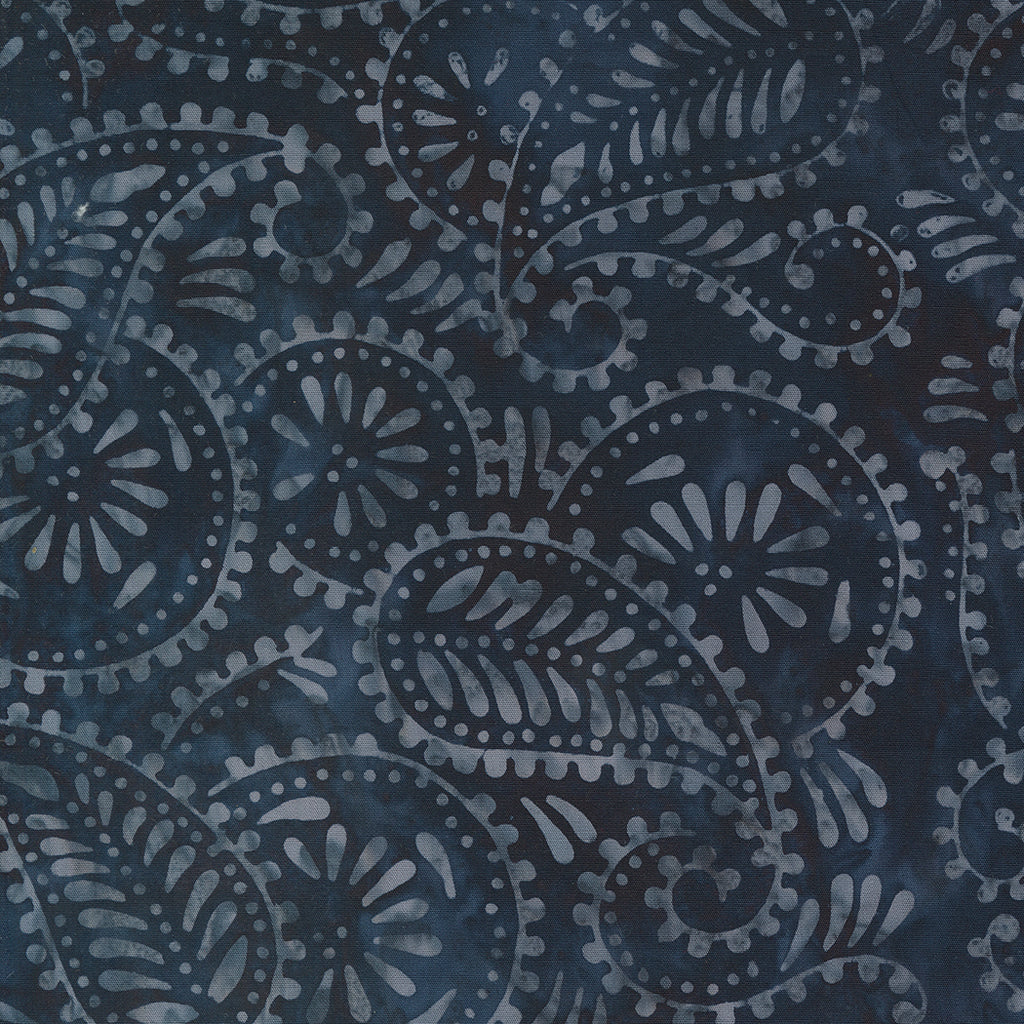 Blue Ridge Batiks by Moda. Midnight- Paisley Floral Pattern on a Blue Batik Background