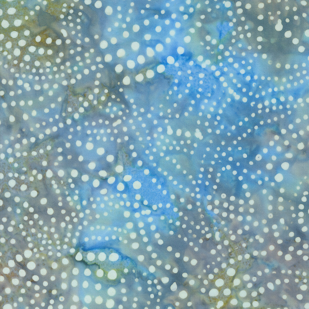 Blue Ridge Batiks by Moda. Galaxy - Abstract Cream Dots on a Mottled Brown and Blue Background.