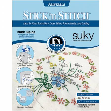 Stick N Stitch Self Adhesive Wash Away Stabilizer Sheets by Sulky. Twelve Sheets - 8 1/2" x 11"Stick N Stitch Self Adhesive Wash Away Stabilizer Sheets by Sulky. Twelve Sheets - 8 1/2" x 11"