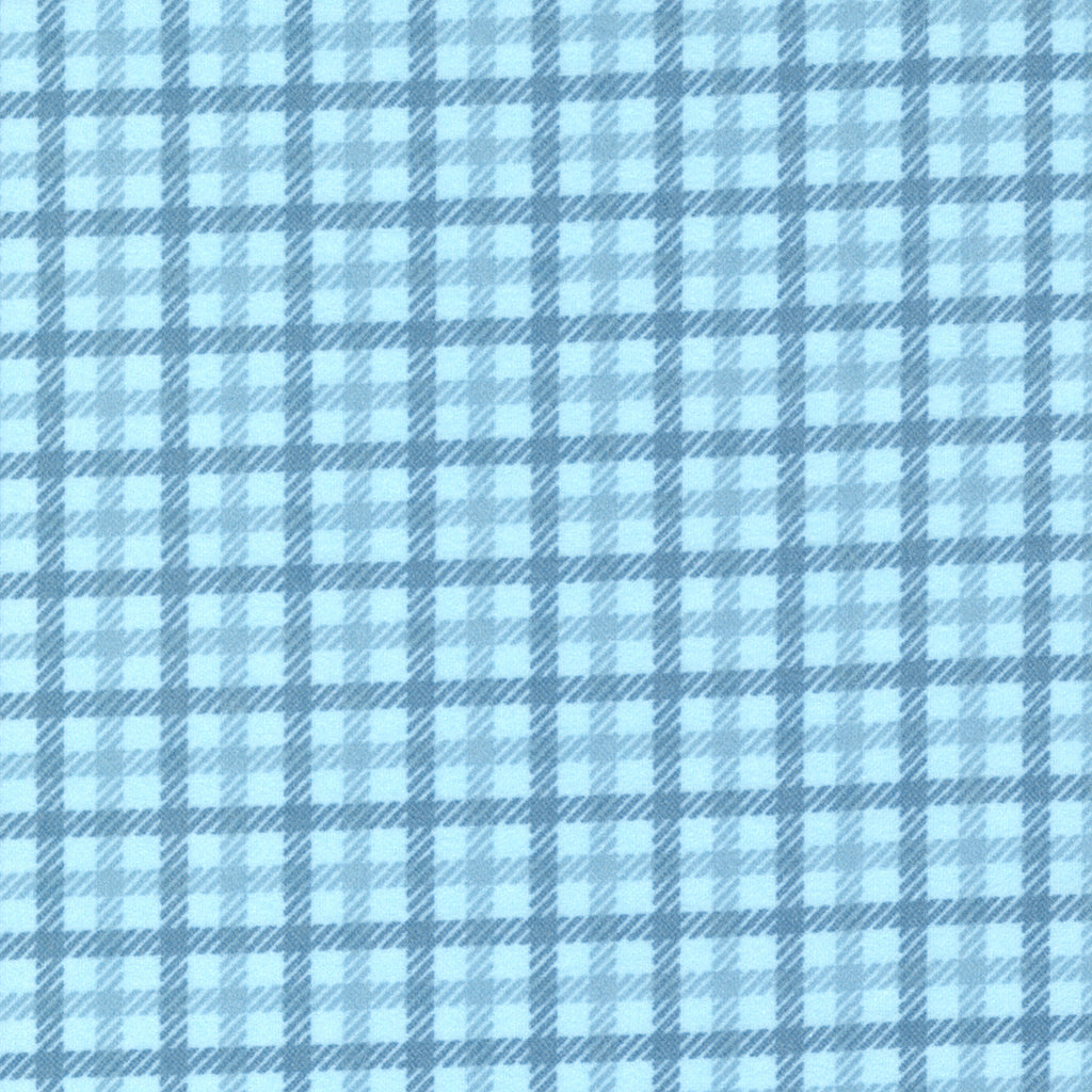Small plaid flannel fabric done in a variety of blues including light blue, medium blue, and dark medium blue.
