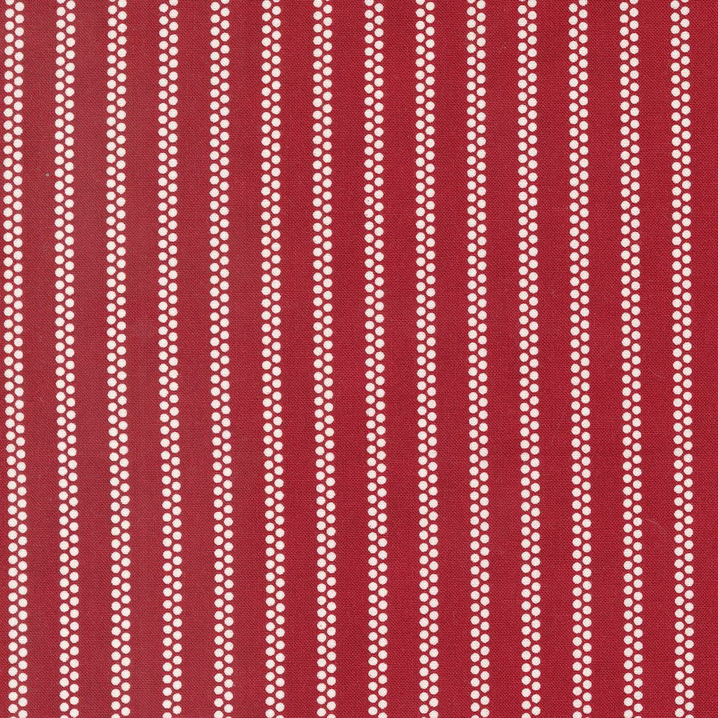 White Stripes, made of Dots, on a Red Background. Fabric