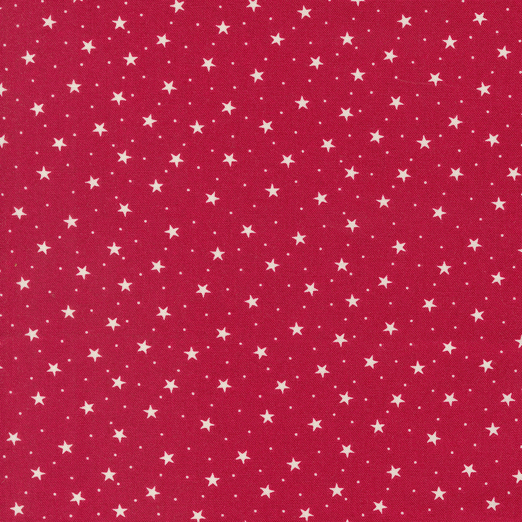 Dear Santa by Lisa Bongean of Primitive Gatherings for Moda. Crimson ﻿-Cream Stars and Dots on a Red Background. 