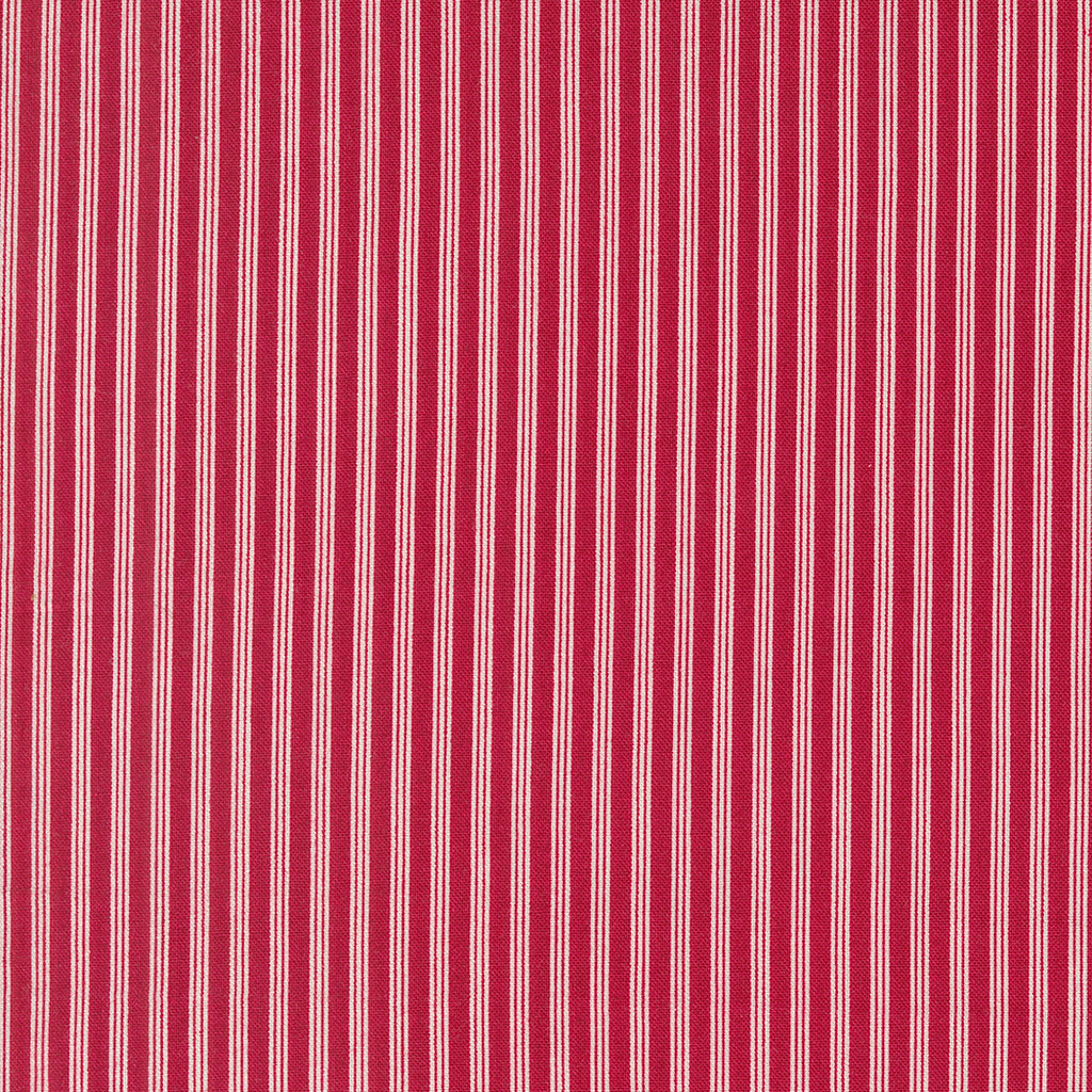 Dear Santa by Lisa Bongean of Primitive Gatherings for Moda. Crimson ﻿- Thin Cream Stripes on a Red Background. 