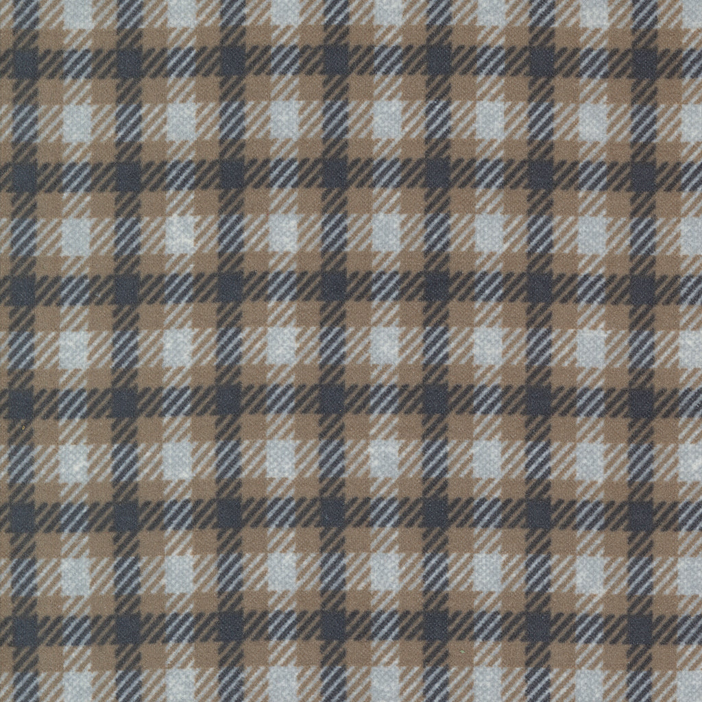 Farmhouse Flannels III by Lisa Bongean of Primitive Gatherings for Moda. Pewter- Brown, Black and Gray Square-Checked Plaid