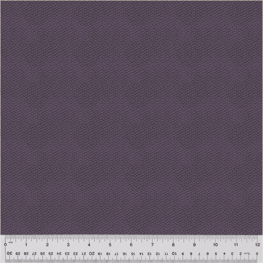 Circa: Purple by Whistler Studio for Windham Fabrics. Ditty Dot - Medium Purple Circles on a Blurred Plum Background. Pattern creates a Secondary Pattern of Dots.