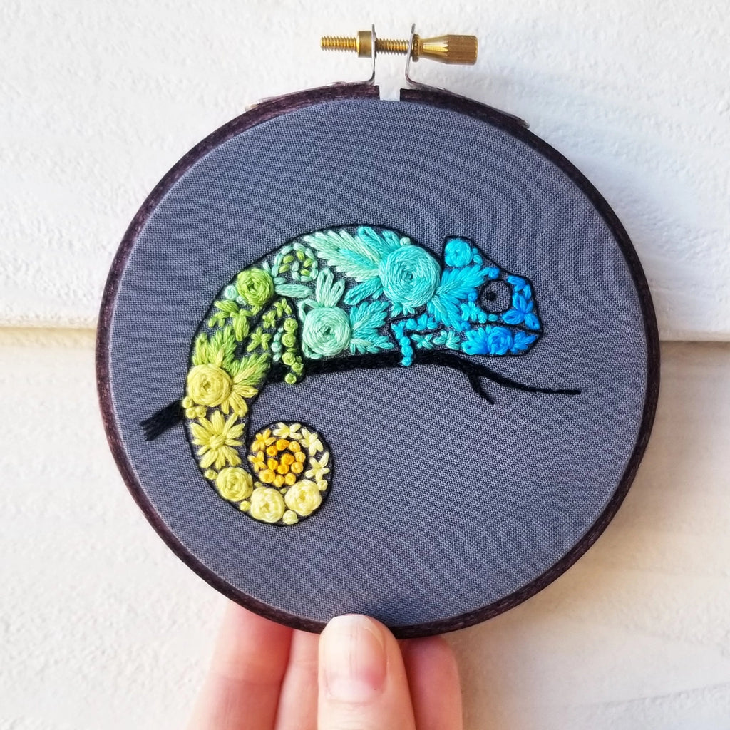 Chameleon Beginner Needlepoint Kit by Jessica Long Embroidery.