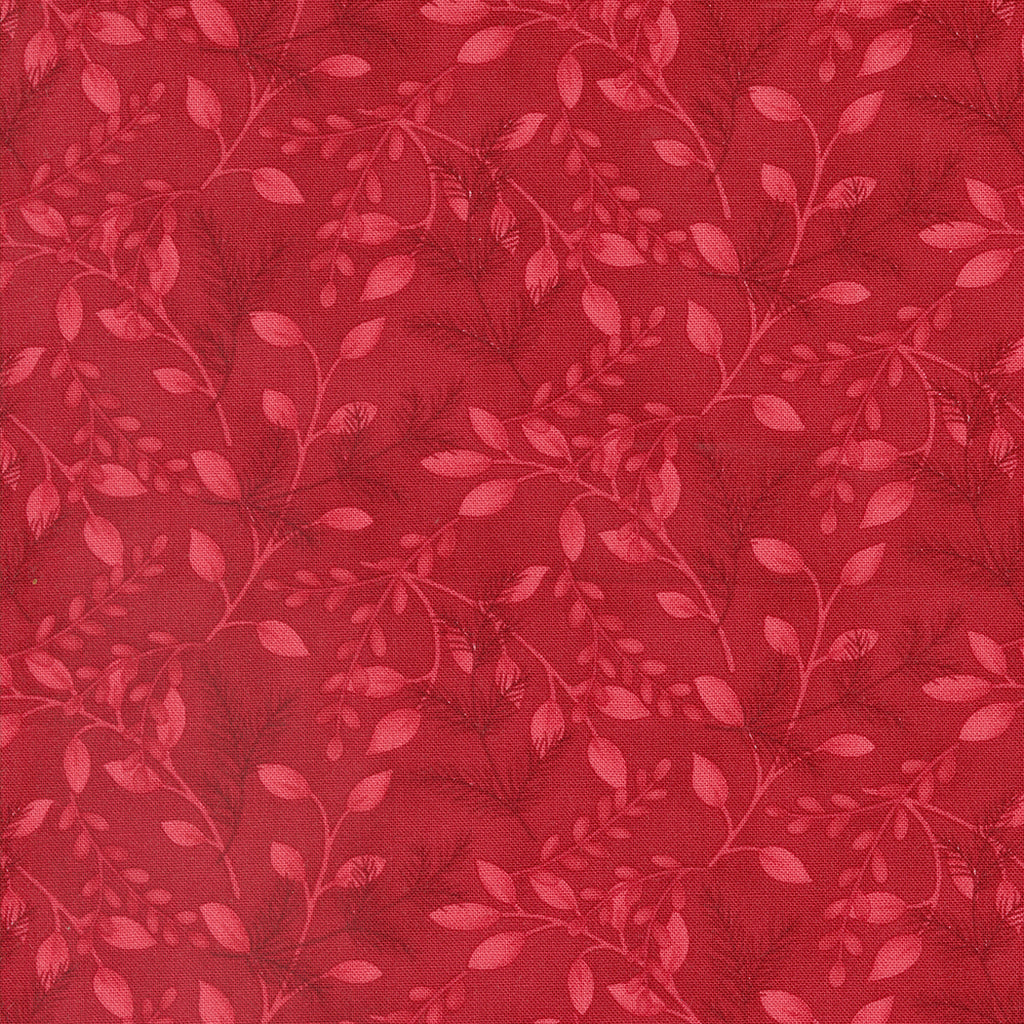 Woodland Winter by Deb Strain for Moda. Cardinal Red - Light Red Leaf Design on a Red Background.