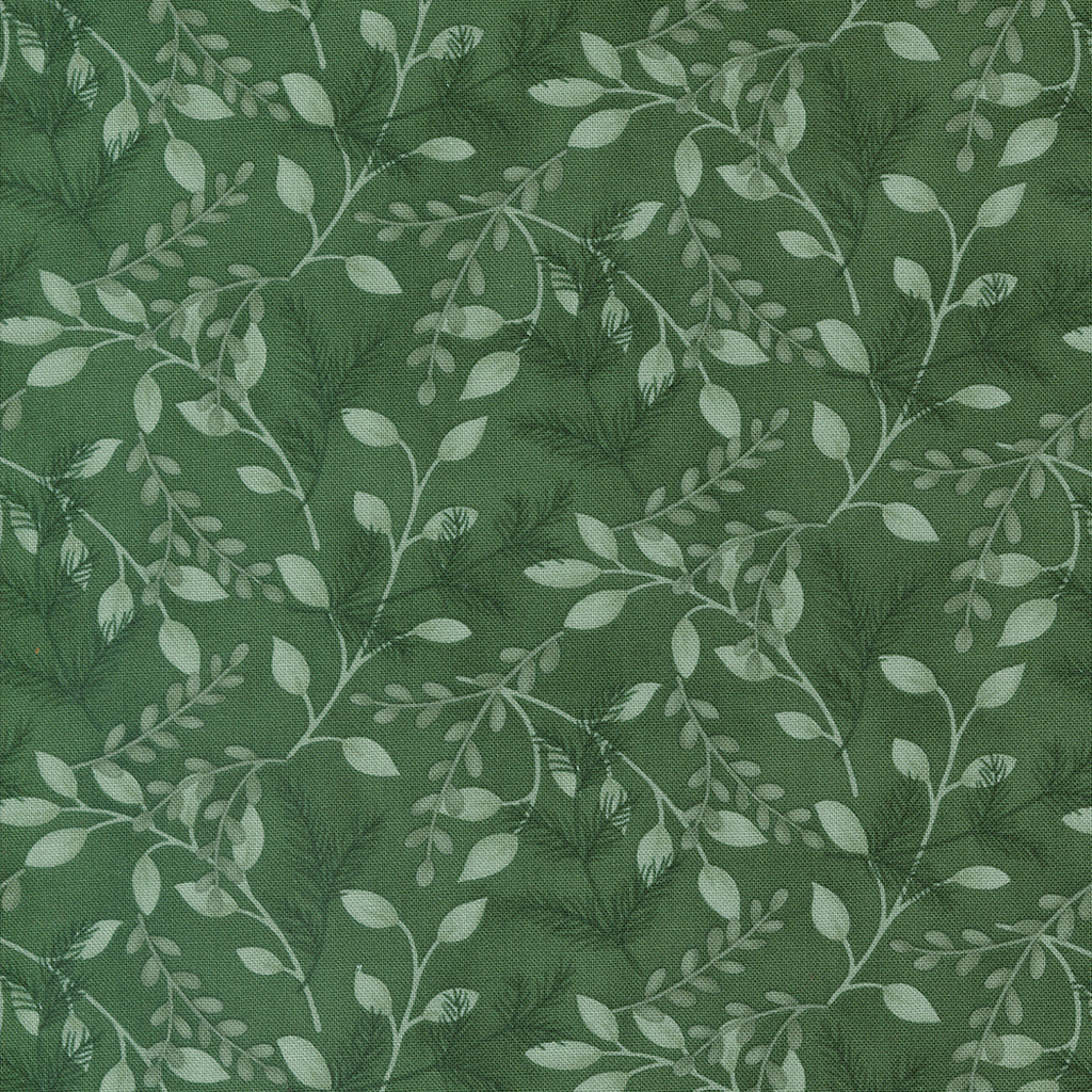 Woodland Winter by Deb Strain for Moda. Pine Green - Light Green Leaf Design on a Green Background.