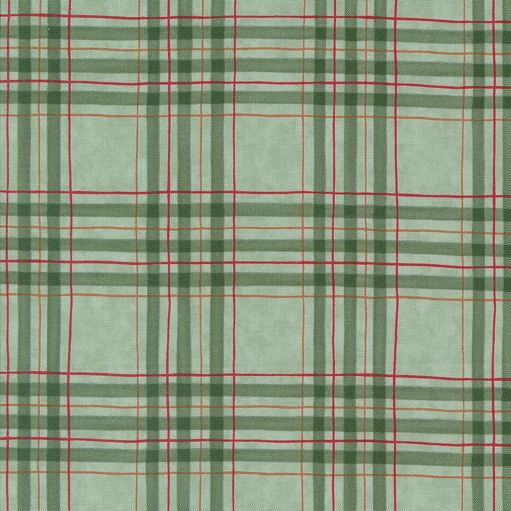 Woodland Winter by Deb Strain for Moda. Eucalyptus- Green on Green Plaid with Thin Red Line Accents.
