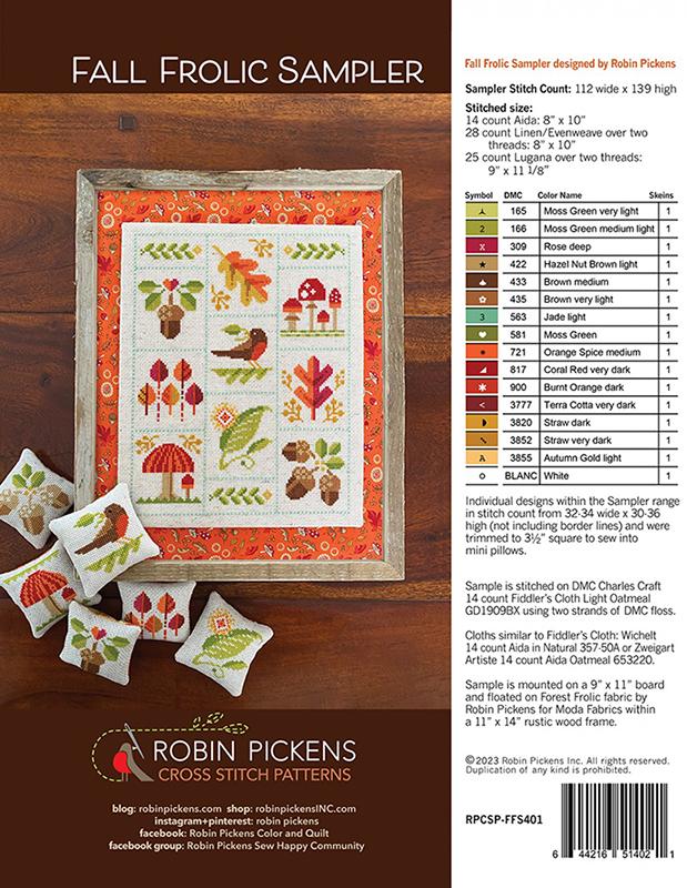 Fall Frolic Sampler pattern by Robin Pickens of Robin Picks Cross Stitch Patterns.