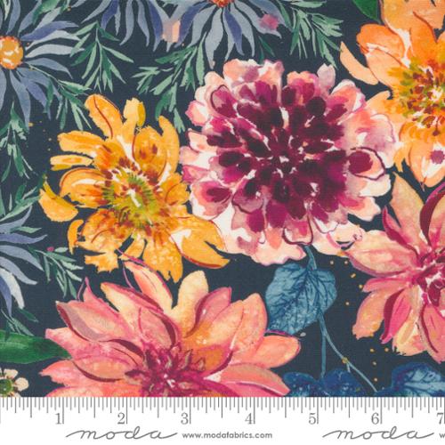 Floribunda by Laura Muir of Create Joy Project for Moda. Midnight - Jewel Toned Watercolor Flowers on a Navy Background.