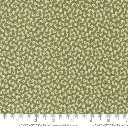 Goodnight Irene by Betsy Chutchian for Moda. Moss - Traditional Ripple Pattern with Stippling and Small Florals in Various Shades of a Mossy Green.