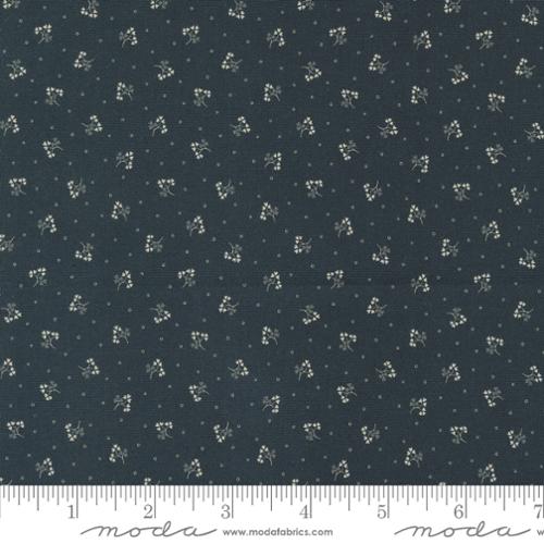 Goodnight Irene by Betsy Chutchian for Moda. Graphite - Cream Dots and Floral Sprigs on a Slate Black Background. Classic Shirting