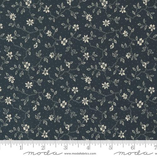 Goodnight Irene by Betsy Chutchian for Moda. Graphite - Cream Vining, Florals, and Dots on a Soft Black Background.