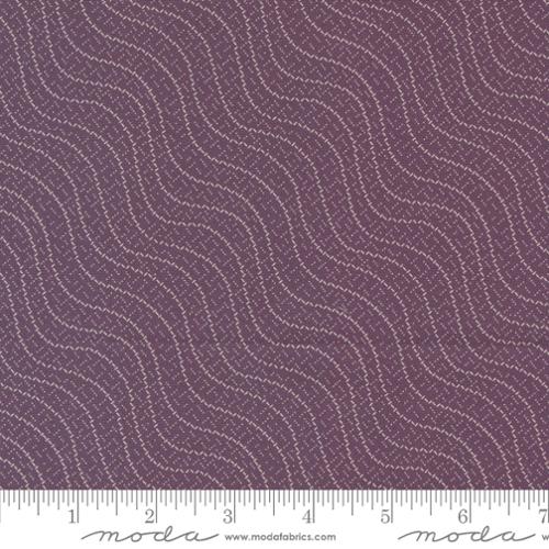 Goodnight Irene by Betsy Chutchian for Moda. Grape - Cream Wavy Stripes and Dashes on a Grape Purple Background.