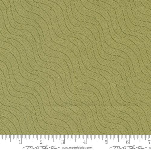 Goodnight Irene by Betsy Chutchian for Moda. Sage - Dark Sage Green Wavy Stripes and Dashes on a Lighter Sage Green Background.