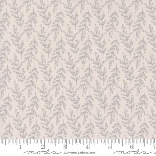 Chirp by Elena Amo for Moda. Leaf Me Here Cloud - Gray Outlines of Leaf Sprigs on a Pale Beige Background.