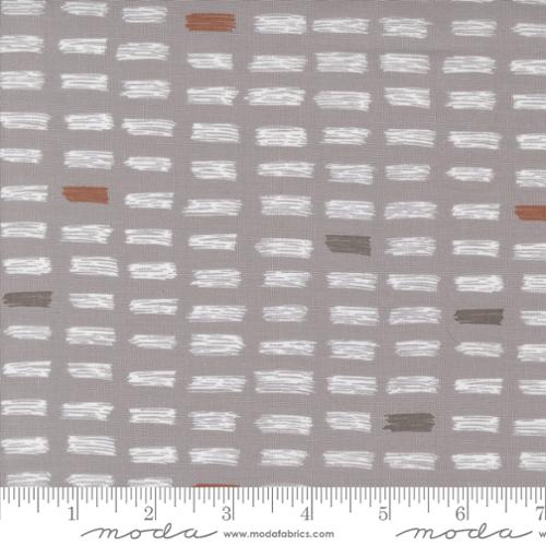 Chirp by Elena Amo for Moda. Birds Eye View Dove - White Repeating Scribble Pattern with Brown and Rust Accents on a Pale Khaki.