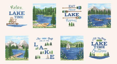 On Lake Time by Deb Strain for Moda Fabrics. Cloud White - Panel Approx. 2/3 YD