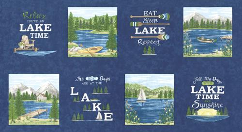 On Lake Time by Deb Strain for Moda Fabrics. Deep Water - Panel Approx. 2/3 YD