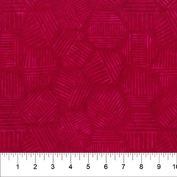Hexies by Banyan Batik Studios for Northcott Fabrics. Raspberry - A Geometric Hexagonal Design on a Raspberry Red Batik.