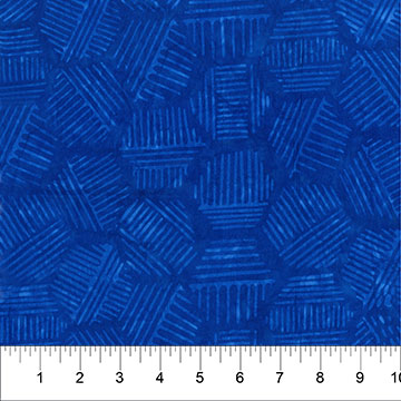 Hexies by Banyan Batik Studios for Northcott Fabrics. Denim - A Geometric Hexagonal Design on a Bold Royal Blue Batik.