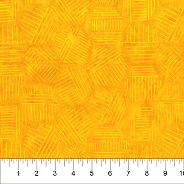 Hexies by Banyan Batik Studios for Northcott Fabrics. Sunglow- A Geometric Hexagonal Design on a Warm Orangey-Yellow Batik.